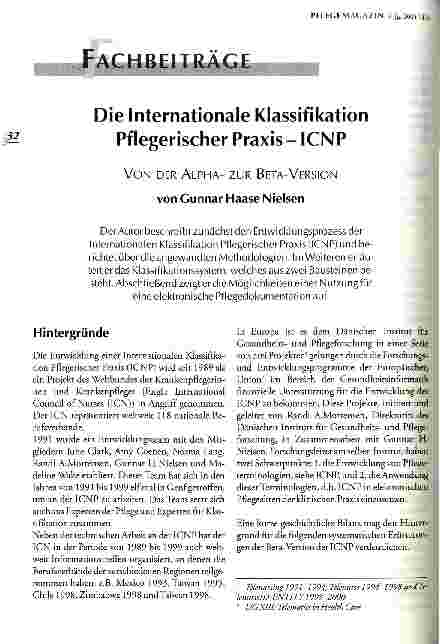 Vorschauseite 1: Die Internationale Klassifikation Pflegerischer Praxis - ICNP Von der Alphazur Beta-Version