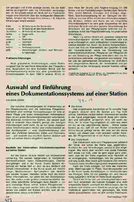 Vorschauseite 1: Auswahl und Einführung eines Dokumentationssystems auf einer Station