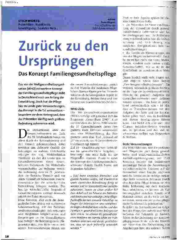 Vorschauseite 1: Zurück zu den Ursprüngen Das Konzept Familiengesundheitspflege