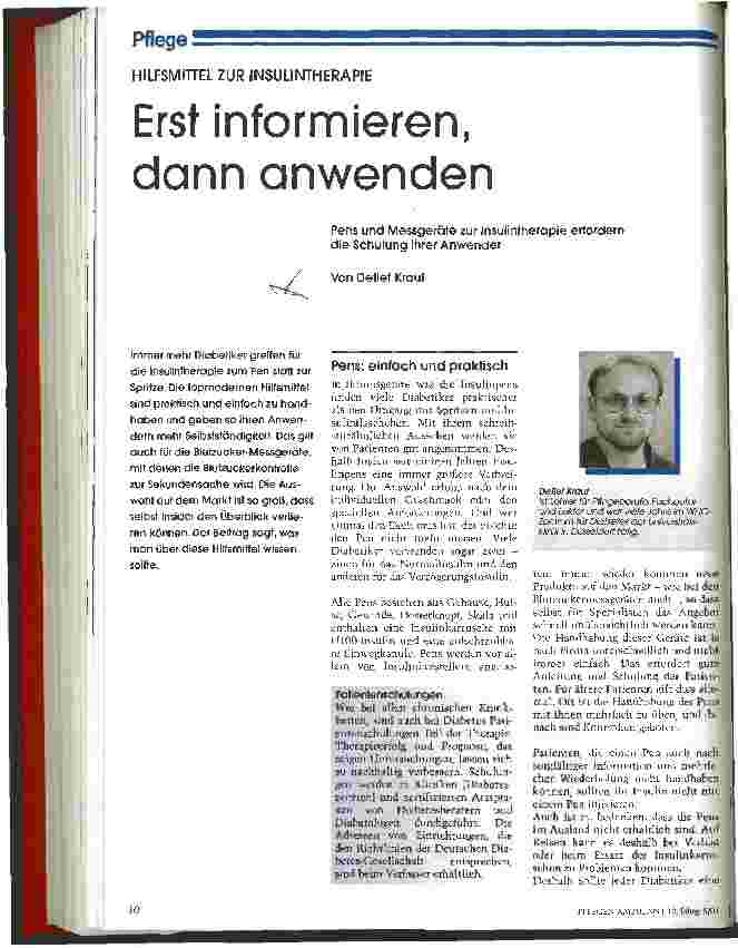 Vorschauseite 1: Erst informieren, dann anwenden Pens und Messgeräte zur Insulintherapie erfordern die Schulung ihrer Anwender