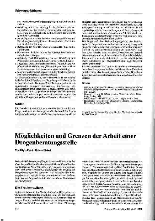 Vorschauseite 1: Möglichkeiten und Grenzen der Arbeit einer Drogenberatungsstelle