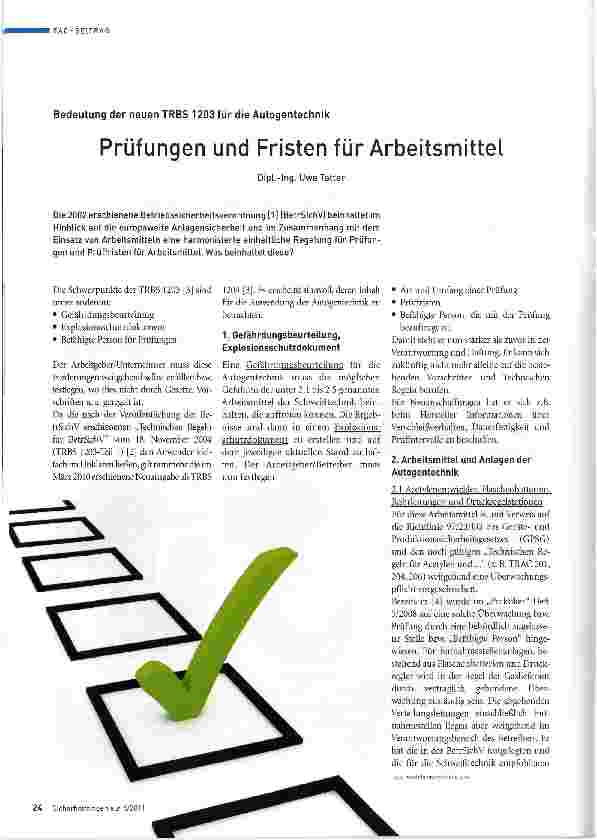 Vorschauseite 1: Prüfungen und Fristen für Arbeitsmittel