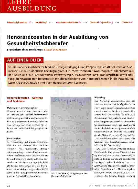 Vorschauseite 1: Honorardozenten in der Ausbildung von Gesundheitsfachberufen