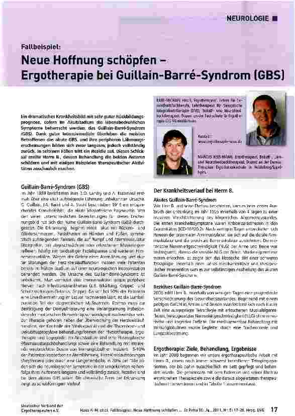 Vorschauseite 1: Neue Hoffnung schöpfen -Ergotherapie bei Guillain-Barre-Syndrom (GBS)
