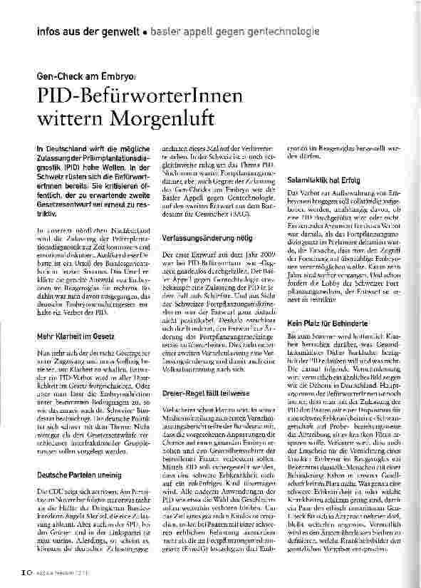 Vorschauseite 1: PID-Befürworterinnen wittern Morgenluft