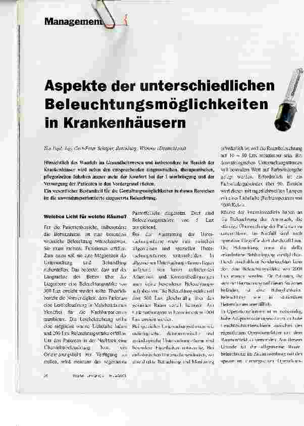 Vorschauseite 1: Aspekte der unterschiedlichen Beleuchtungsmöglichkeiten in Krankenhäusern