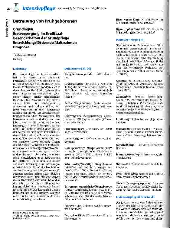 Vorschauseite 1: Betreuung von Frühgeborenen