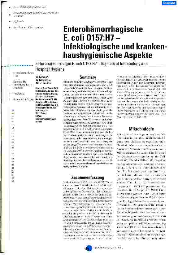 Vorschauseite 1: Enterohämorrhagische E. coli 0157: H7 - Infektiologische und krankenhaushygienische Aspekte