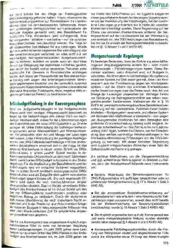 Vorschauseite 4: Arbeitsentwurf zur Einführung des DRG-Fallpauschalensystems vorgelegt