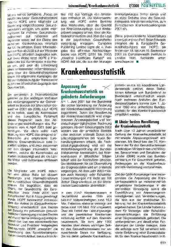 Vorschauseite 1: Krankenhausstatistik Anpassung der Krankenhausstatistik an geänderte Anforderungen