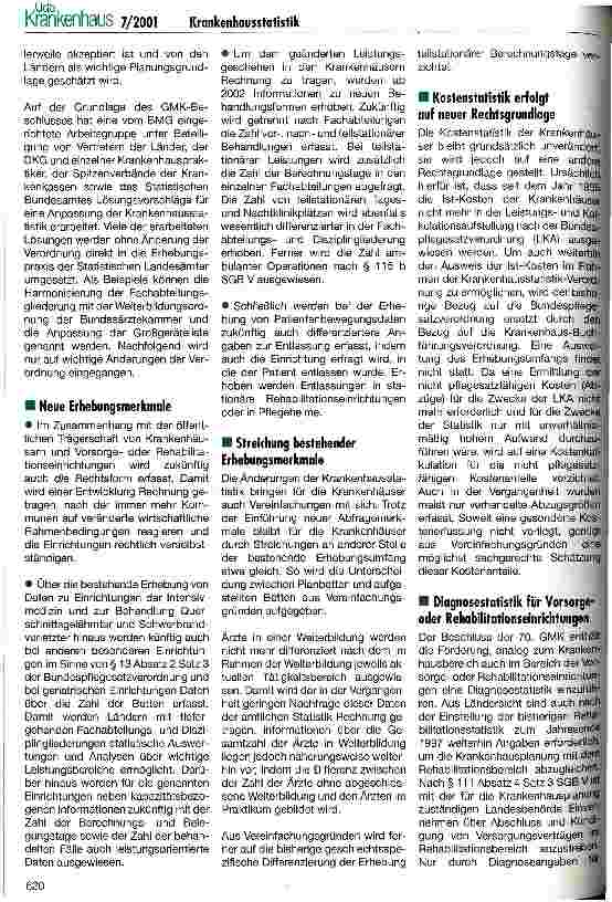 Vorschauseite 2: Krankenhausstatistik Anpassung der Krankenhausstatistik an geänderte Anforderungen