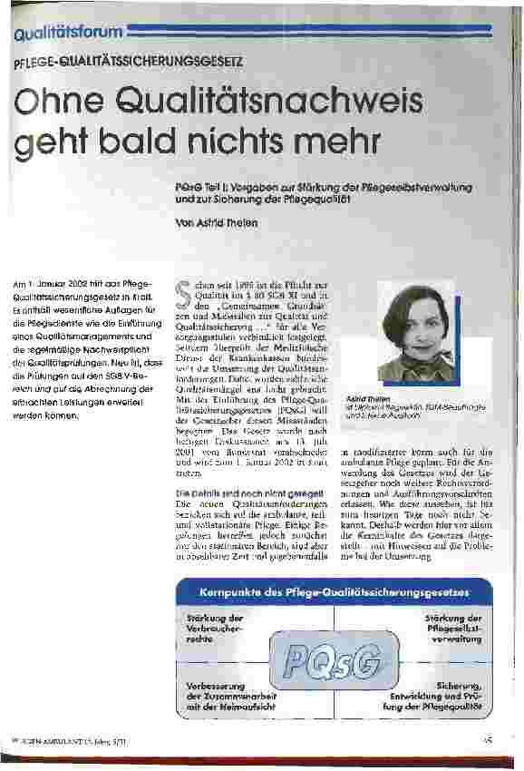 Vorschauseite 1: Ohne Qualitätsnachweis geht bald nichts mehr PQsG Teil 1: Vorgaben zur Stärkung der Pflegeselbstverwaltung