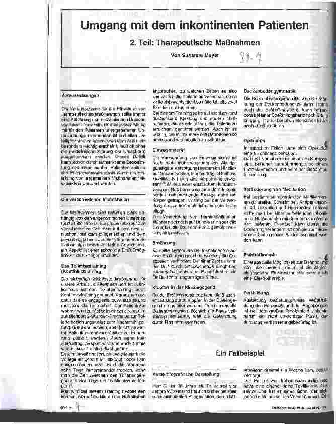 Vorschauseite 1: Umgang mit dem inkontinenten Patienten 2. Teil: Therapeutische Maßnahmen