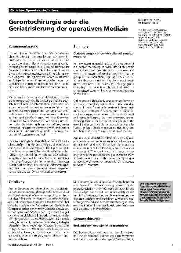 Vorschauseite 1: Gerontochirurgie oder die Geriatrisierung der operativen Medizin