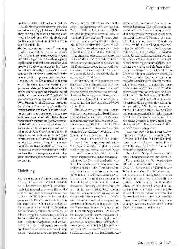 Vorschauseite 2: Hygienische Aufbereitung von Textilien in Privathaushalten - eine Studie aus der Praxis