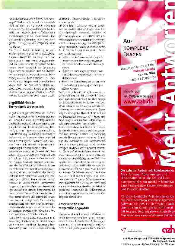 Vorschauseite 2: Logopädie und WirksamkeitBestandsaufnahme und Perspektive-ein Diskussionsbeitrag