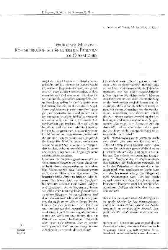 Vorschauseite 1: WORTE WIE MEDIZIN -KOMMUNIKATION MIT ÄNGSTLICHEN PATIENTEN BEI OPERATIONEN