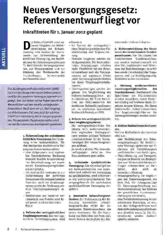 Vorschauseite 1: Neues Versorgungsgesetz: Referentenentwurf liegt vor