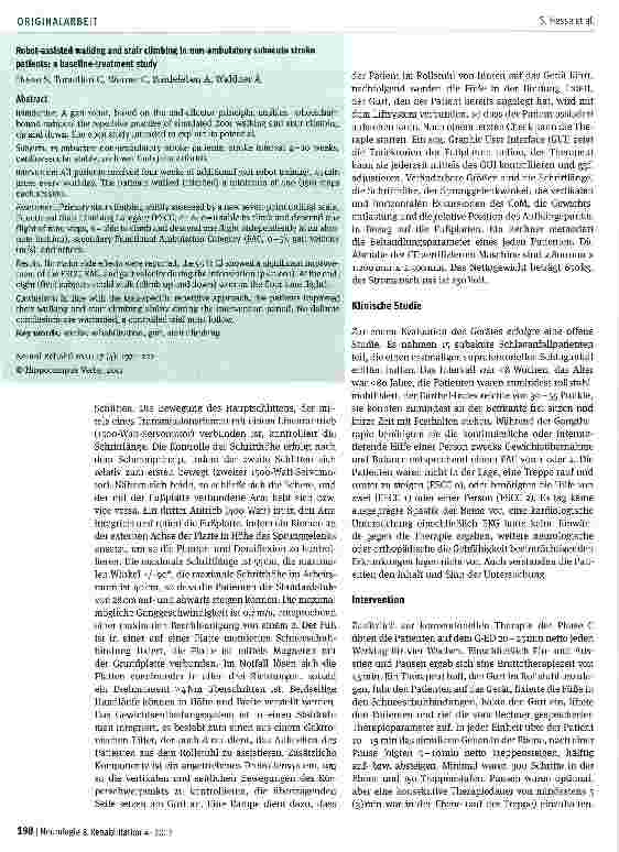 Vorschauseite 2: Das repetitive Treppensteigen aufund abwärts rollstuhlpflichtiger Patienten nach Schlaganfall mit Hilfe eines neu entwickelten Gangroboters
