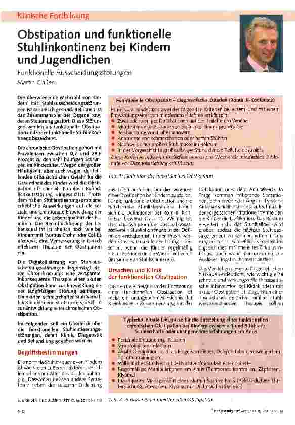Vorschauseite 1: Obstipation und funktioneile Stuhlinkontinenz bei Kindern und Jugendlichen