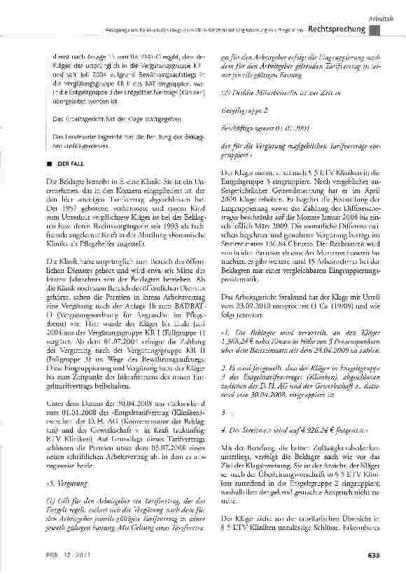 Vorschauseite 2: Auslegung eines Konzerntarifvertrags eines Klinik-Konzerns zur Eingruppierung von Pflegehelfern TVG §1