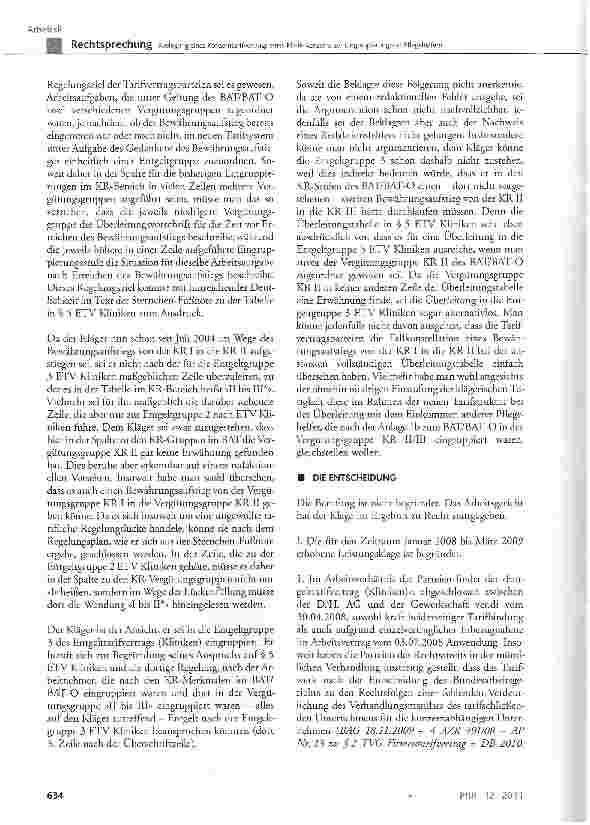Vorschauseite 3: Auslegung eines Konzerntarifvertrags eines Klinik-Konzerns zur Eingruppierung von Pflegehelfern TVG §1