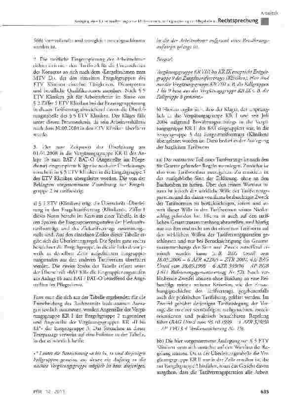 Vorschauseite 4: Auslegung eines Konzerntarifvertrags eines Klinik-Konzerns zur Eingruppierung von Pflegehelfern TVG §1