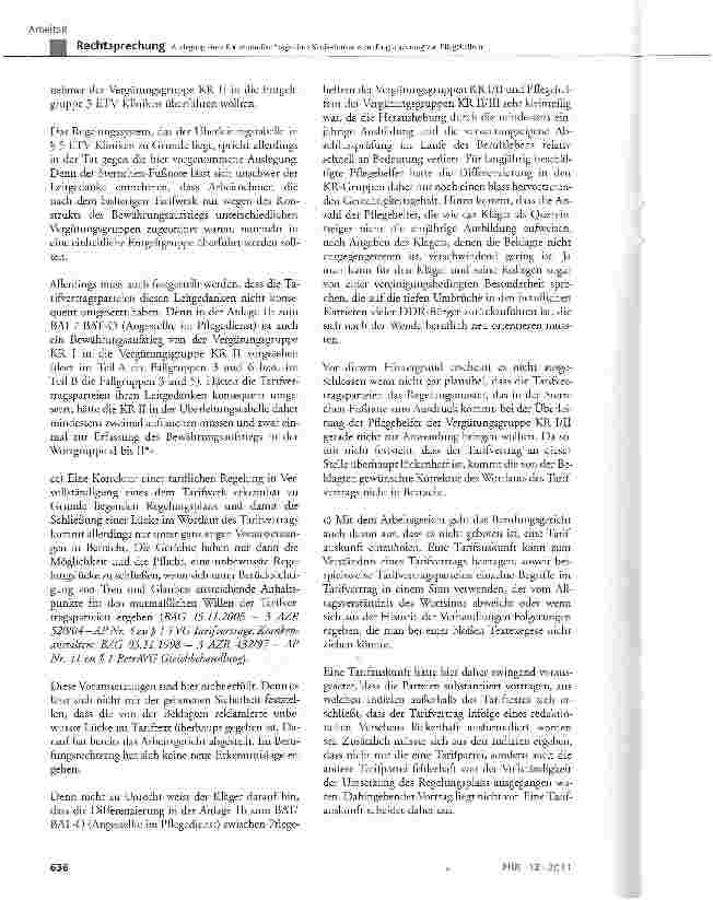 Vorschauseite 5: Auslegung eines Konzerntarifvertrags eines Klinik-Konzerns zur Eingruppierung von Pflegehelfern TVG §1
