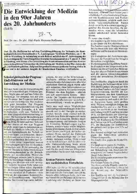 Vorschauseite 1: Die Entwicklung der Medizin in den 90er Jahren des 20. Jahrhunderts Teil I