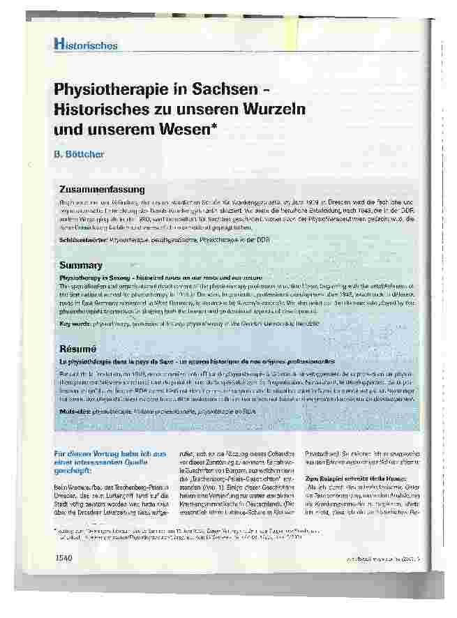 Vorschauseite 1: Physiotherapie in Sachsen -Historisches zu unseren Wurzeln und unserem Wesen