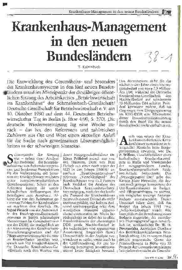 Vorschauseite 1: Krankenhaus-Management in den neuen Bundesländern