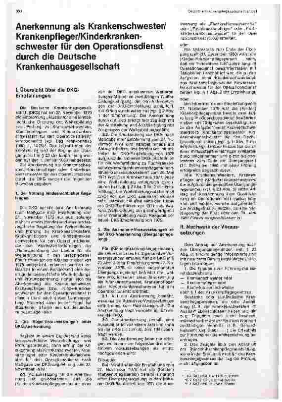 Vorschauseite 1: Anerkennung als Pflegekraft für den Operationsdienst durch die Deutsche Krankenhausgesellschaft