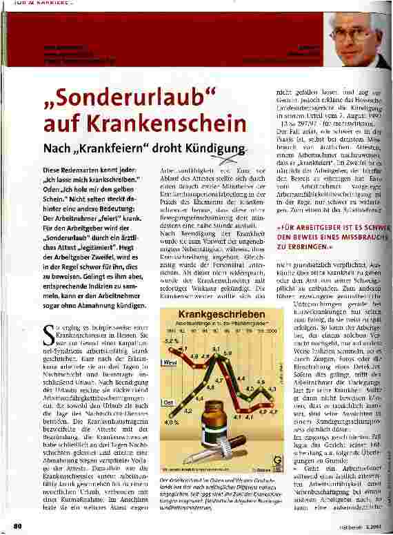 Vorschauseite 1: Sonderurlaub auf Krankenschein Nach Krankfeiern drot Kündigung