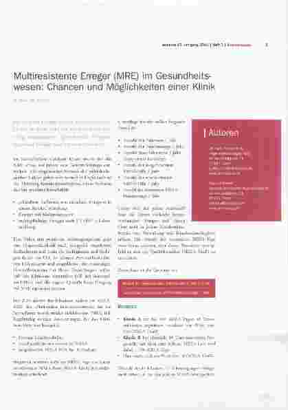 Vorschauseite 1: Multi resistente Erreger (MRE) im Gesundheitswesen: Chancen und Möglichkeiten einer Klinik