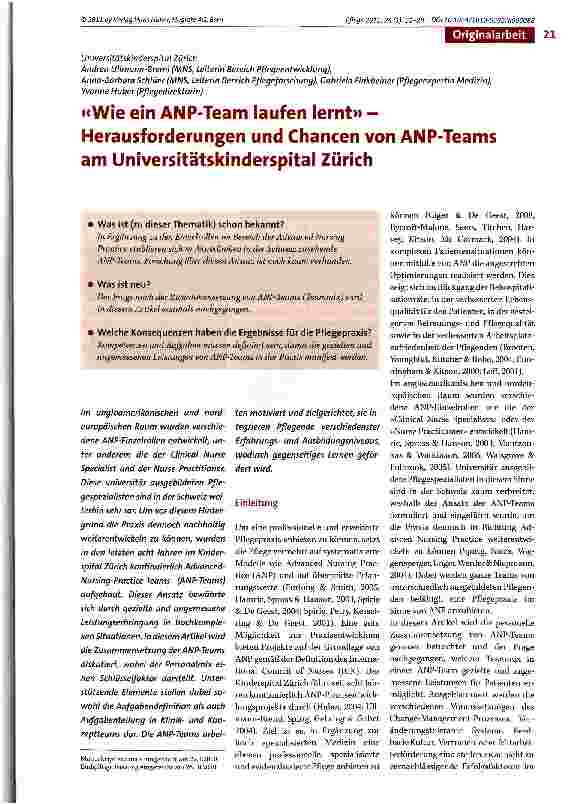 Vorschauseite 1: «Wie ein ANP-Team laufen lernt» -Herausforderungen und Chancen von ANP-Teams am Universitätskinderspital Zürich