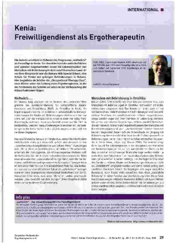 Vorschauseite 1: Kenia:Freiwilligendienst als Ergotherapeutin