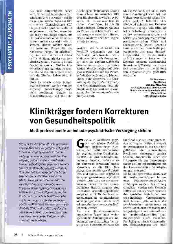 Vorschauseite 1: Klinikträger fordern Korrekturen von Gesundheitspolitik