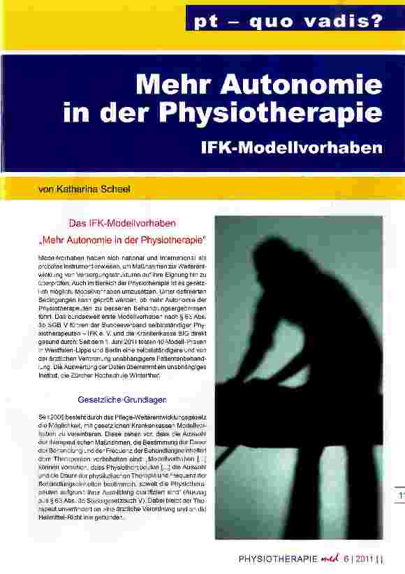 Vorschauseite 1: „Mehr Autonomie in der PhysiotherapieDas IFK-Modellvorhaben
