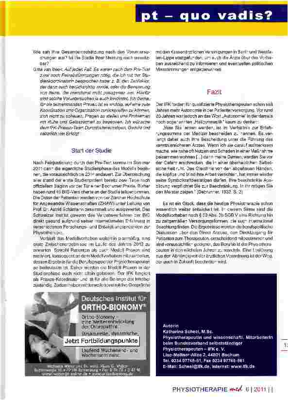 Vorschauseite 3: „Mehr Autonomie in der PhysiotherapieDas IFK-Modellvorhaben