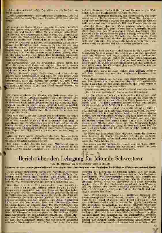 Vorschauseite 1: Bericht über den Lehrgang für leitende Schwestern vom 31. 10-3. 11. 1950 in Berlin