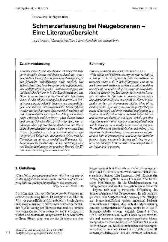 Vorschauseite 1: Schmerzerfassung bei Neugeborenen - Eine Literaturübersicht