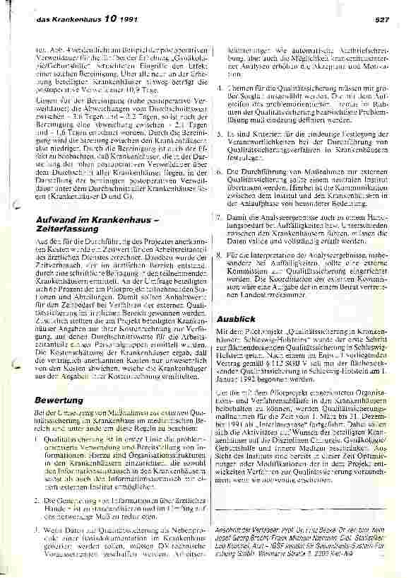 Vorschauseite 4: Pilotprojekt Qualitätssicherung in Krankenhäusern Schleswig-Holsteins (III)