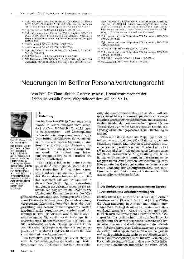 Vorschauseite 1: Neuerungen im Berliner Personalvertretungsrecht