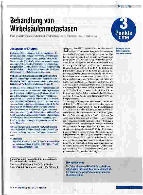 Vorschauseite 1: Behandlung von Wirbelsäulenmetastasen