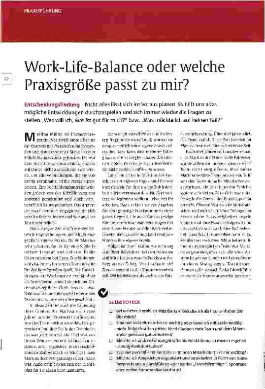 Vorschauseite 1: Work-Life-Balance oder welche Praxisgröße passt zu mir?