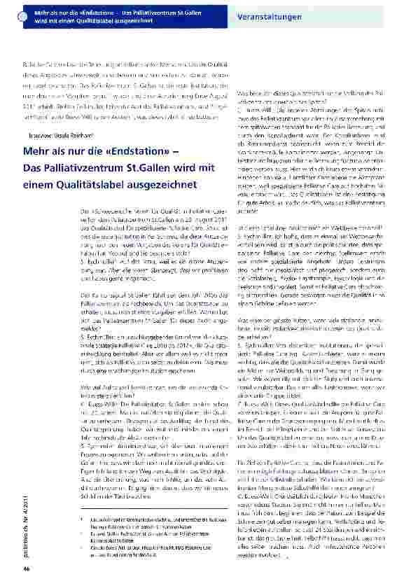 Vorschauseite 1: Mehr als nur die «Endstation» -Das Palliativzentrum StGallen wird miteinem Qualitätslabel ausgezeichnet