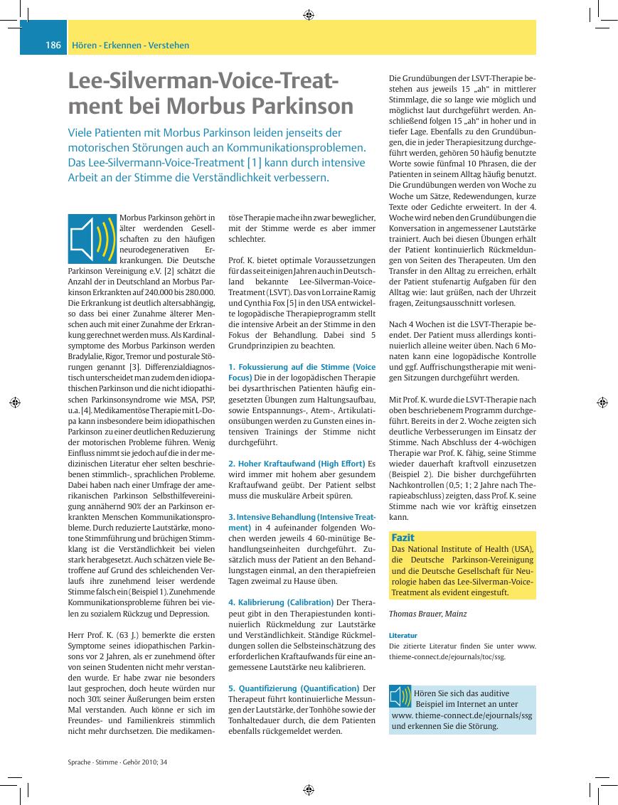 Vorschauseite 1: Lee-Silverman-Voice-Treat-ment bei Morbus Parkinson