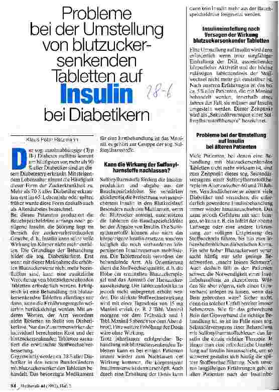 Vorschauseite 1: Problem bei der Umstellung von blutzuckersenkenden Tabletten auf Insulin bei Diabetikern