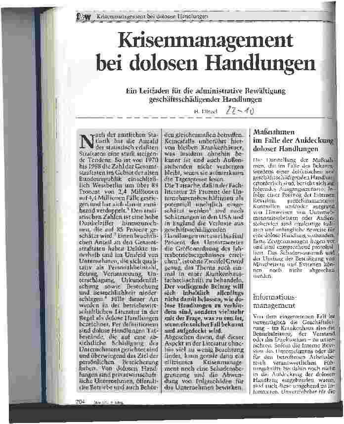 Vorschauseite 1: Krisenmanagement bei dolosen Handlungen