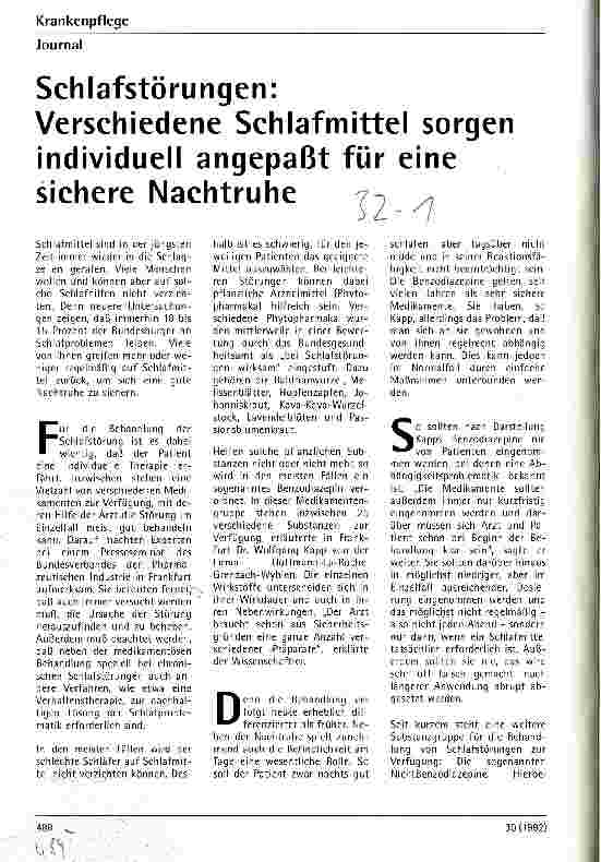 Vorschauseite 1: Schlafstörungen: Verschiedene Schlafmittel sorgen individuell angepaßt für eine sichere Nachtruhe